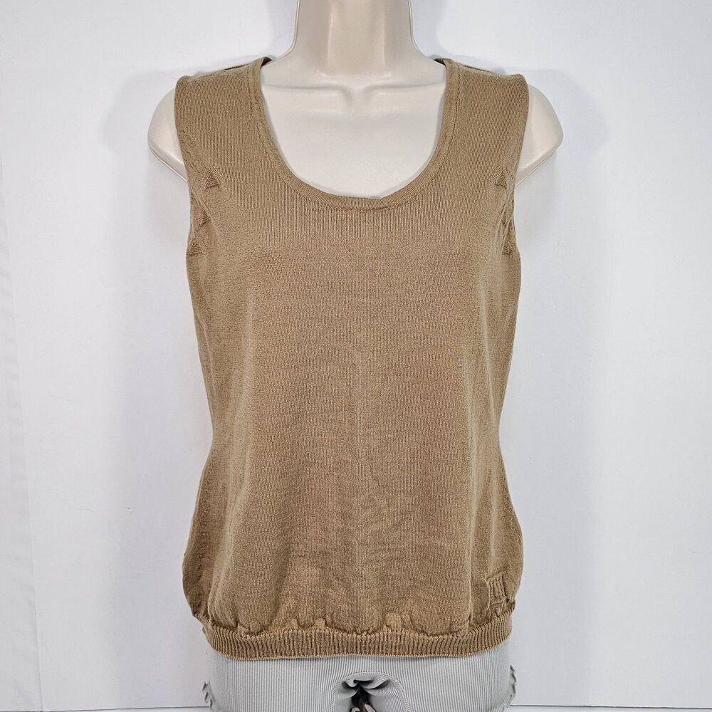 Escada Sylvanie Camel Virgin Wool Knit Shell Tank Top Made in Italy Women's L